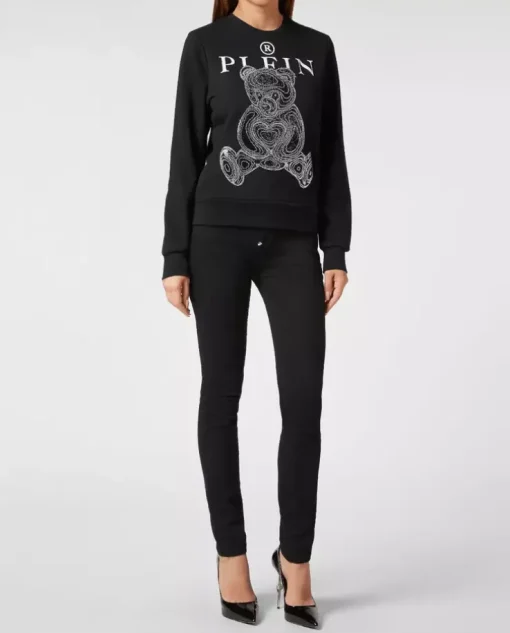 Czarna bluza z kryształową grafiką Teddy Bear