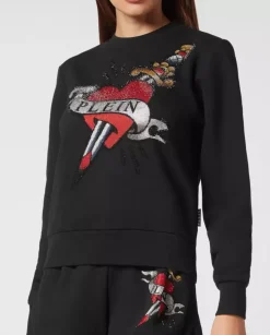 Czarna bluza z kryształową grafiką Love