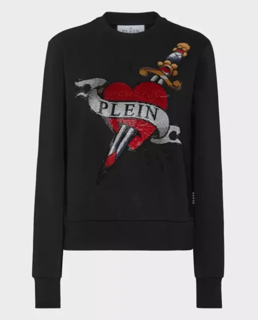 Czarna bluza z kryształową grafiką Love