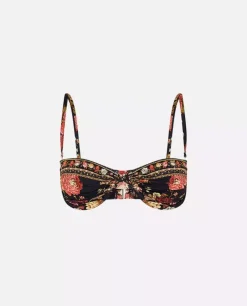 Czarna góra od bikini w kwiaty typu balkonetka