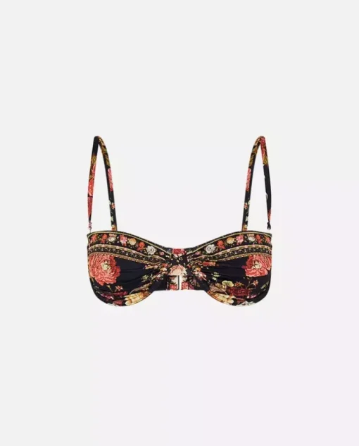 Czarna góra od bikini w kwiaty typu balkonetka