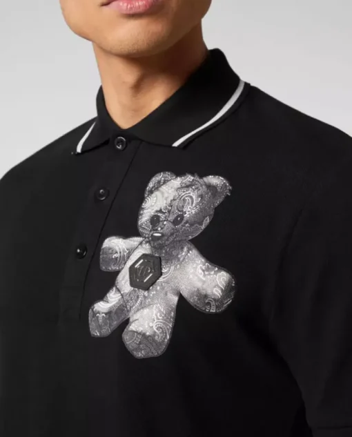 Czarna koszulka polo Paisley Teddy Bear