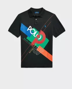 Czarna koszulka polo z kolorowym nadrukiem