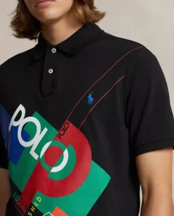 Czarna koszulka polo z kolorowym nadrukiem