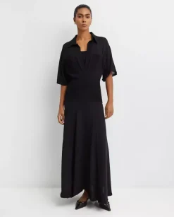 Czarna koszulowa sukienka maxi