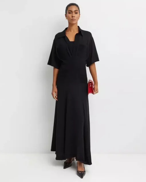 Czarna koszulowa sukienka maxi