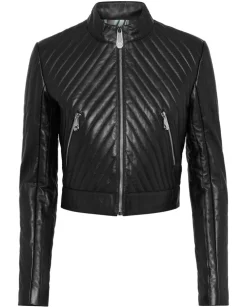 Czarna skórzana kurtka biker
