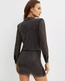 Czarna sukienka mini z kryształkami