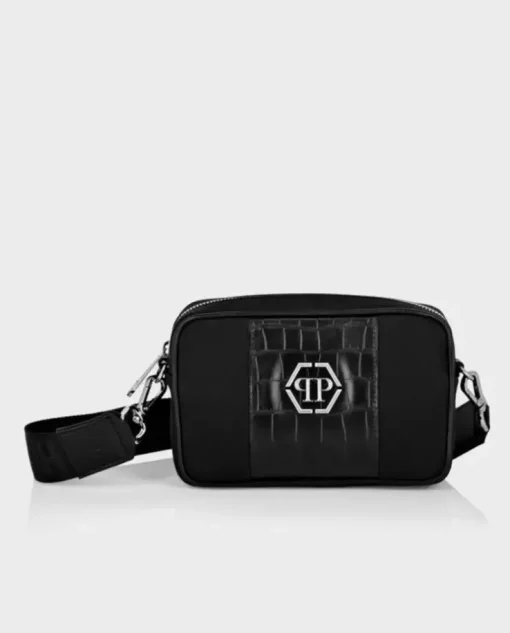 Czarna torba crossbody z efektem skóry krokodyla