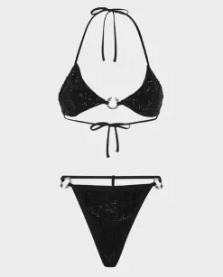 Czarne bikini z kryształami