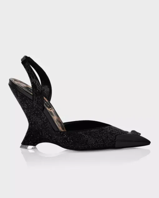 Czarne buty na koturnie Suede Decollecte
