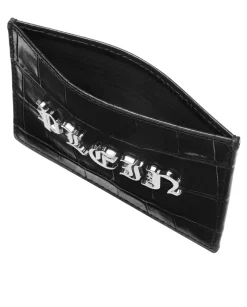 Czarne etui na karty Croco
