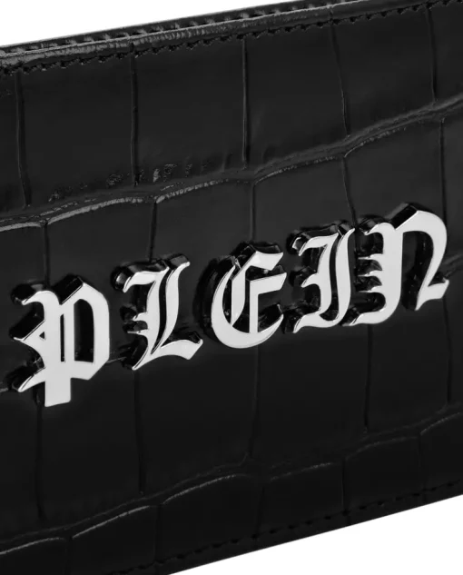 Czarne etui na karty Croco