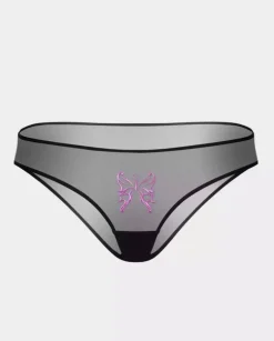 Czarne figi z haftem Butterfly