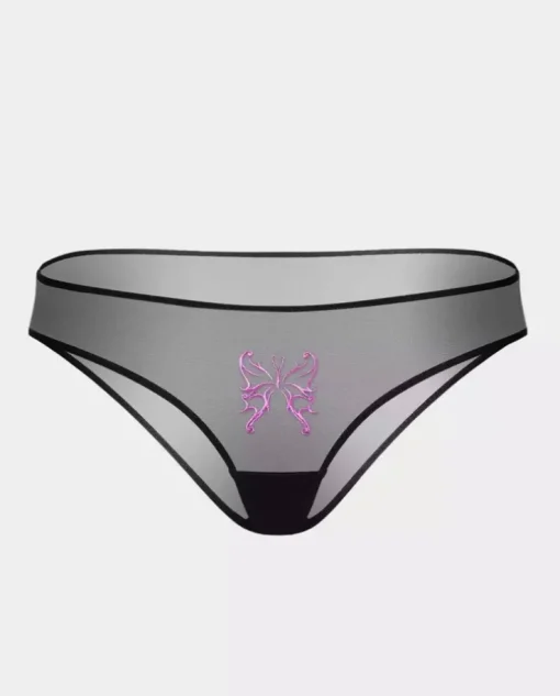 Czarne figi z haftem Butterfly