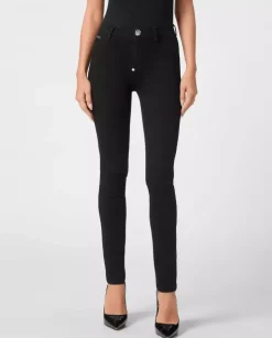 Czarne jeansy z logo High Waist