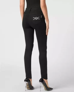 Czarne jeansy z logo High Waist