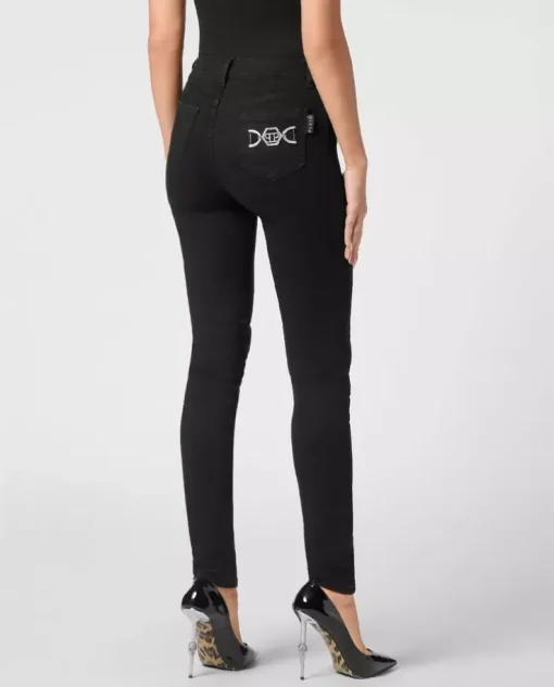Czarne jeansy z logo High Waist