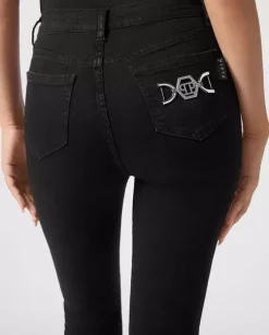 Czarne jeansy z logo High Waist