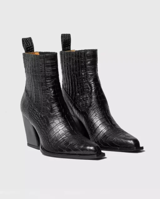 Czarne kowbojki na obcasie Noir Croco
