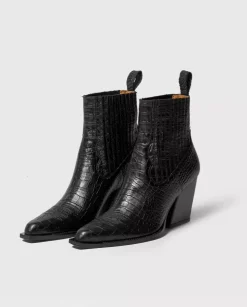 Czarne kowbojki na obcasie Noir Croco