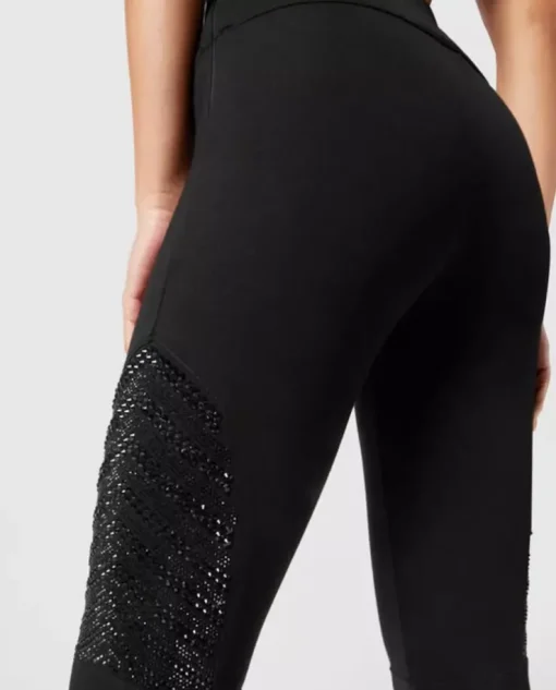Czarne legginsy z kryształowymi wstawkami
