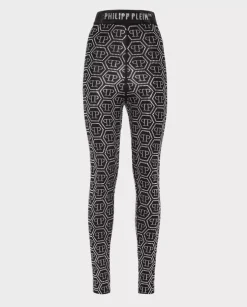 Czarne legginsy z kryształowym monogramem