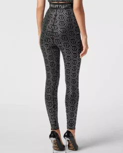 Czarne legginsy z kryształowym monogramem