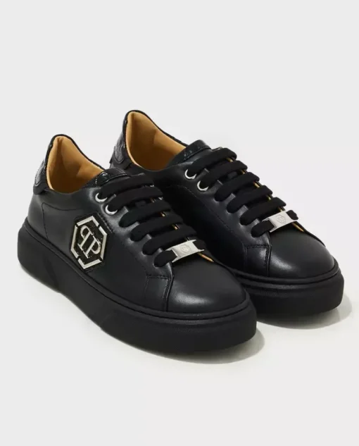 Czarne skórzane sneakersy z logo