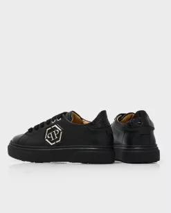 Czarne skórzane sneakersy z logo