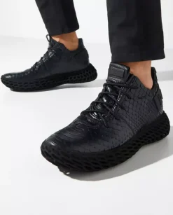 Czarne sneakersy Runner z egzotycznej skóry