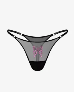 Czarne stringi z haftem Butterfly