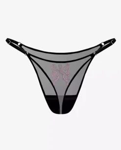 Czarne stringi z haftem Butterfly