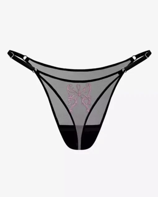 Czarne stringi z haftem Butterfly