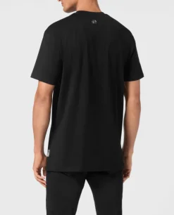 Czarny t-shirt z ozdobnym misiem i logo