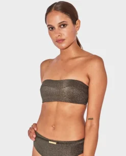 Czarny błyszczący top bandeau Junia