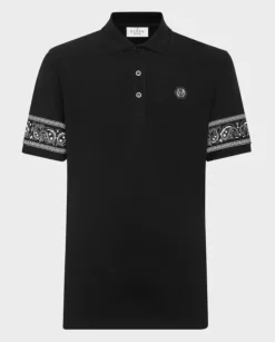 Czarny koszulka polo SS Paisley z czaszką