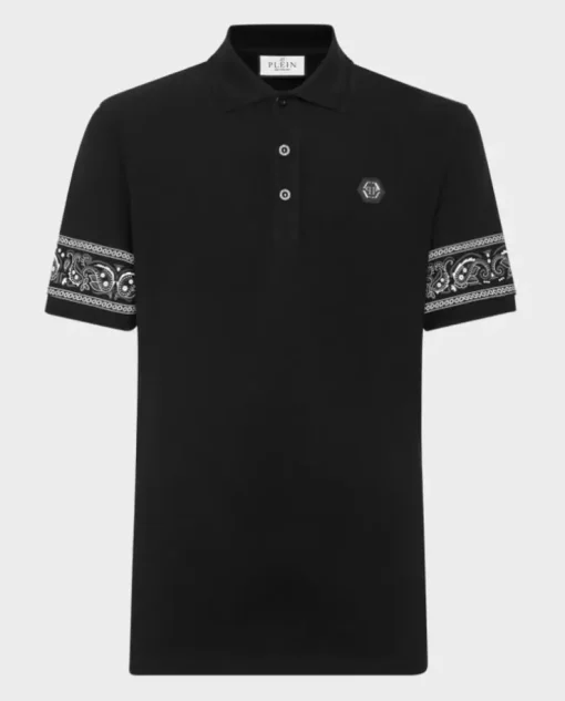 Czarny koszulka polo SS Paisley z czaszką