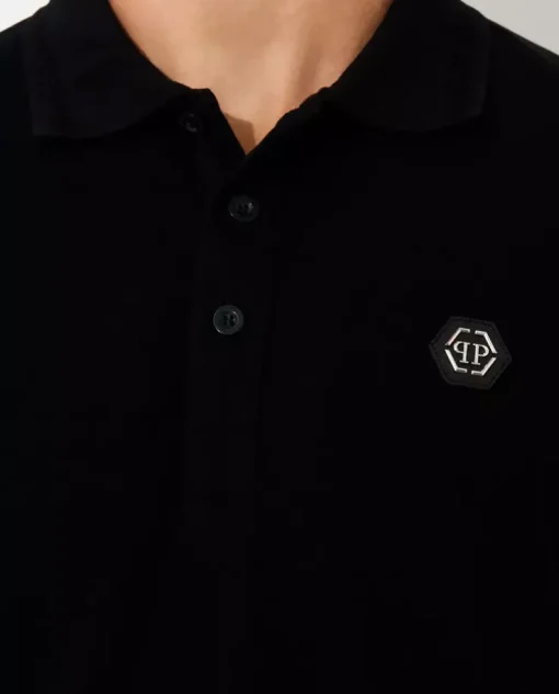 Czarny koszulka polo SS Paisley z czaszką