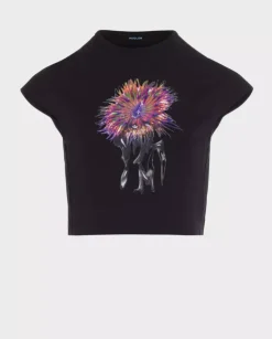 Czarny krótki t-shirt z nadrukiem Orchid Anemone