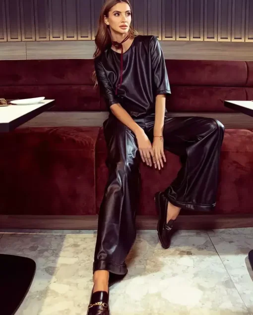 Czarny set ze skóry ekologicznej Midnight Leatherette