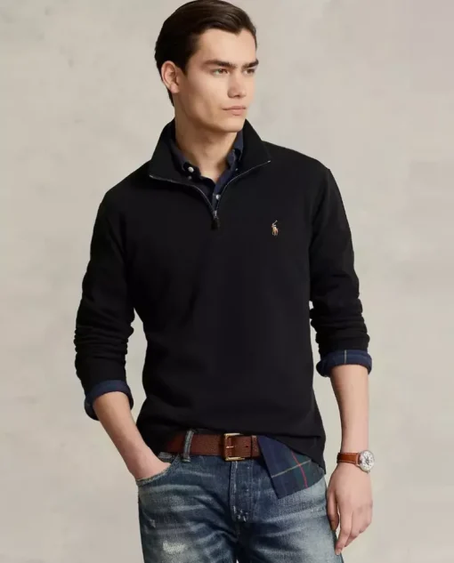 Czarny sweter z suwakiem i logo