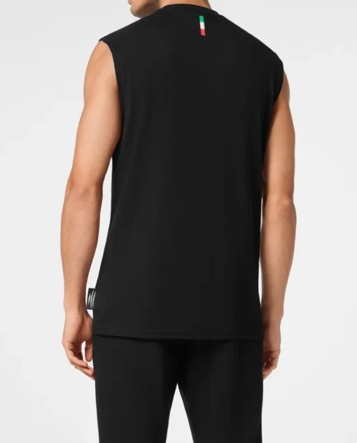 Czarny tank top z błyszczącym nadrukiem