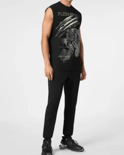 Czarny tank top z błyszczącym nadrukiem