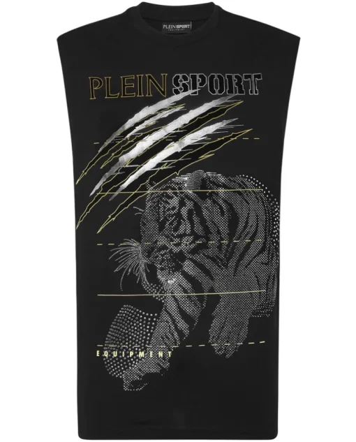 Czarny tank top z błyszczącym nadrukiem