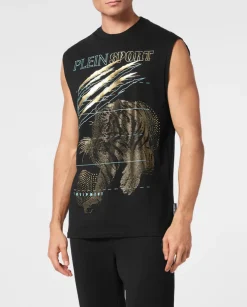 Czarny tank top ze złotym nadrukiem