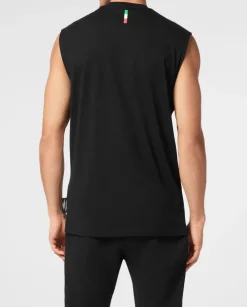 Czarny tank top ze złotym nadrukiem