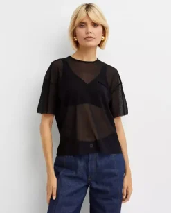 Czarny tiulowy t-shirt z nadrukiem Black Earth