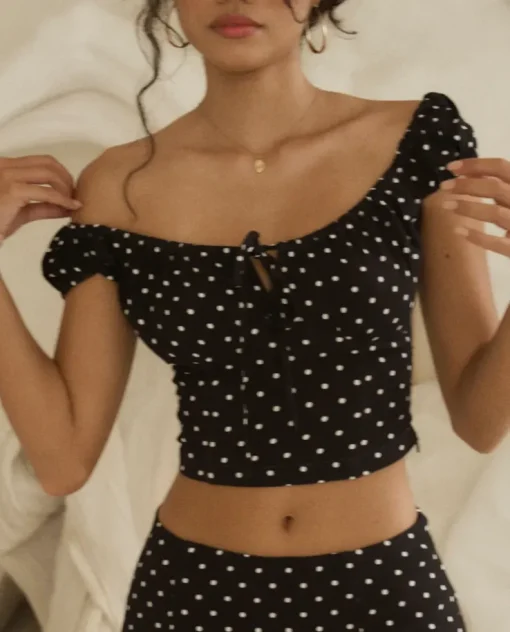 Czarny top w groszki Bruna