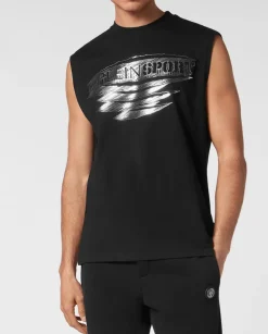 Czarny t-shirt bez rękawów Carbon Tiger